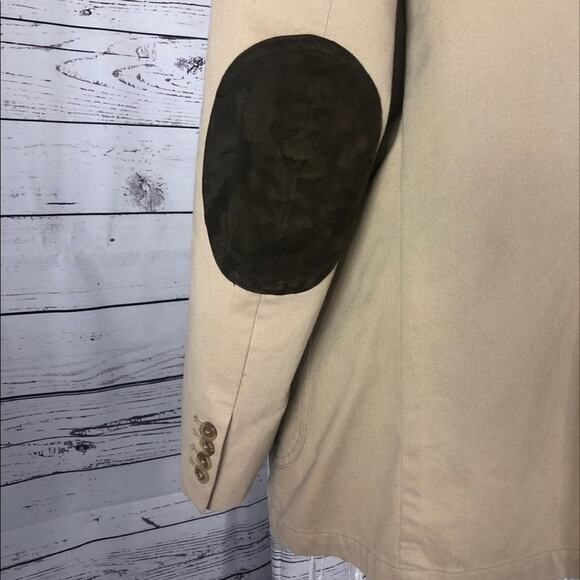 Barn coat stand collar patch elbow Khaki Lands' End 100% cotton 44 R - Picture 5 of 16